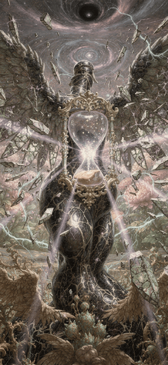Shattered Winged Figure with Hourglass