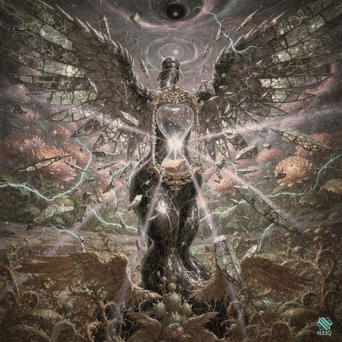 Shattered Winged Figure with Hourglass