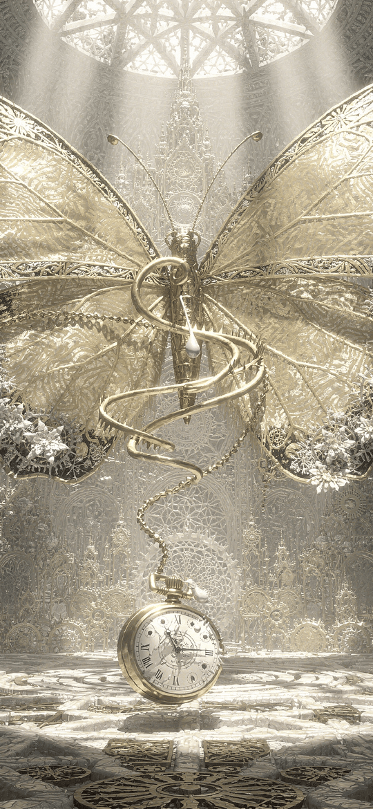 Golden Butterfly with Hanging Pocket Watch