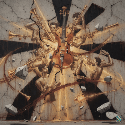 Shattered Musicians Around Central Cello