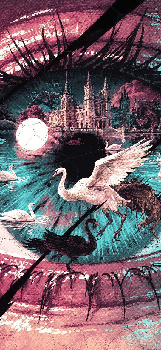 Cracked Eye with Swans and Dragon