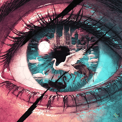Cracked Eye with Swans and Dragon