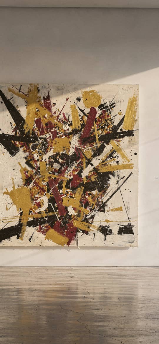 Abstract Splatter Painting with Yellow Red Black