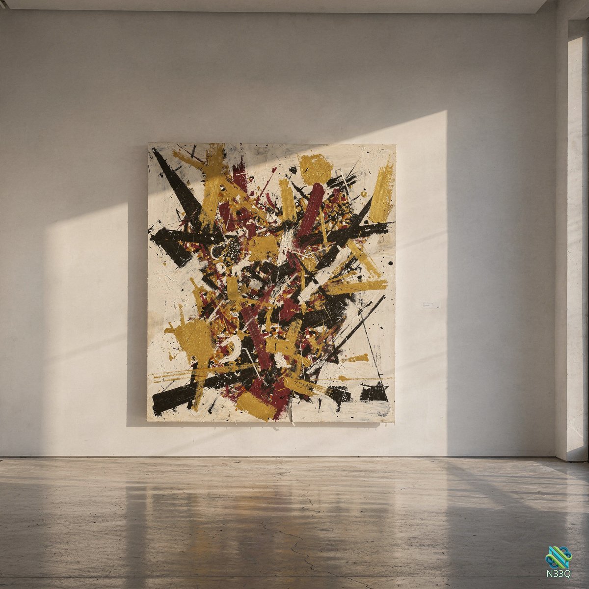Abstract Splatter Painting with Yellow Red Black