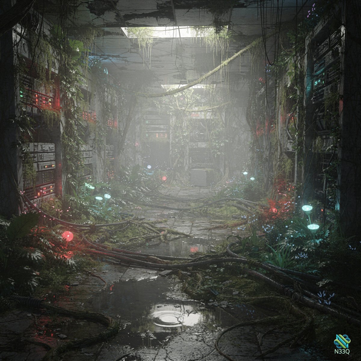 Abandoned Overgrown Server Room Flooded