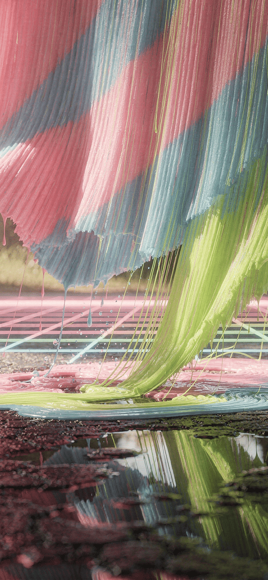 Pastel Fabric Melting onto a Neon Grid