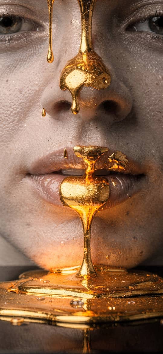 Molten Gold Dripping from Woman's Face