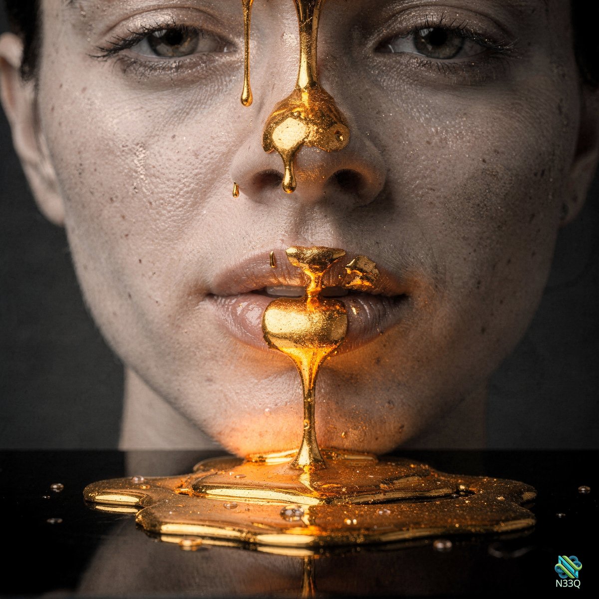 Molten Gold Dripping from Woman's Face