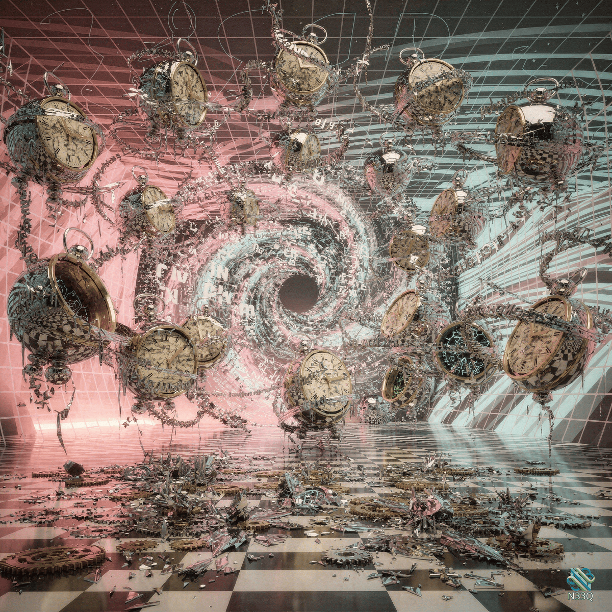 Broken Pocket Watches Swirling Into Vortex