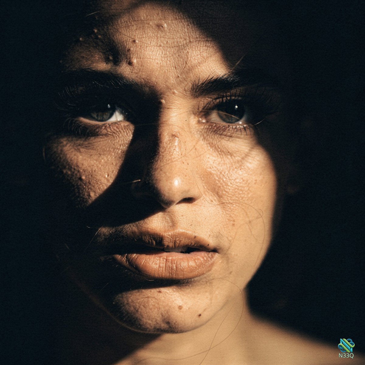 Woman's Face in Dramatic Shadows