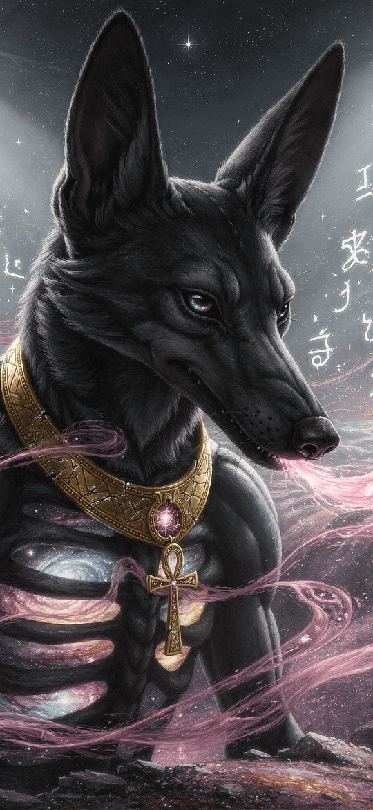 Black Jackal Anubis with Golden Ankh