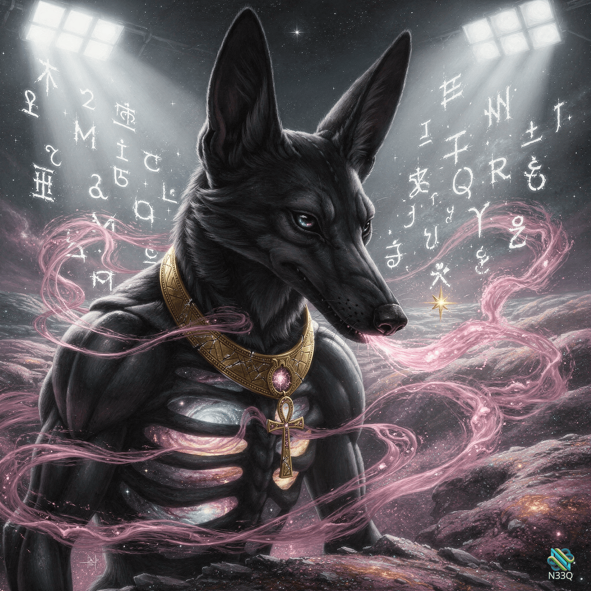 Black Jackal Anubis with Golden Ankh