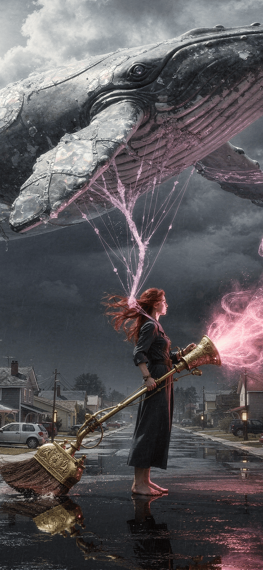 Woman Controls Giant Mechanical Whale with Energy Device