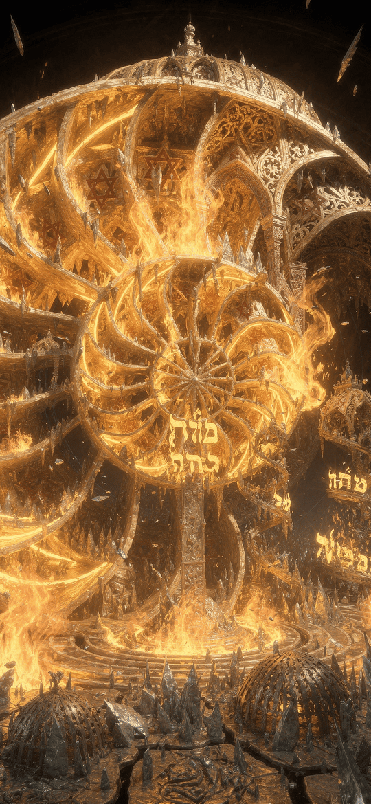 Flaming Nautilus Temple with Hebrew Text
