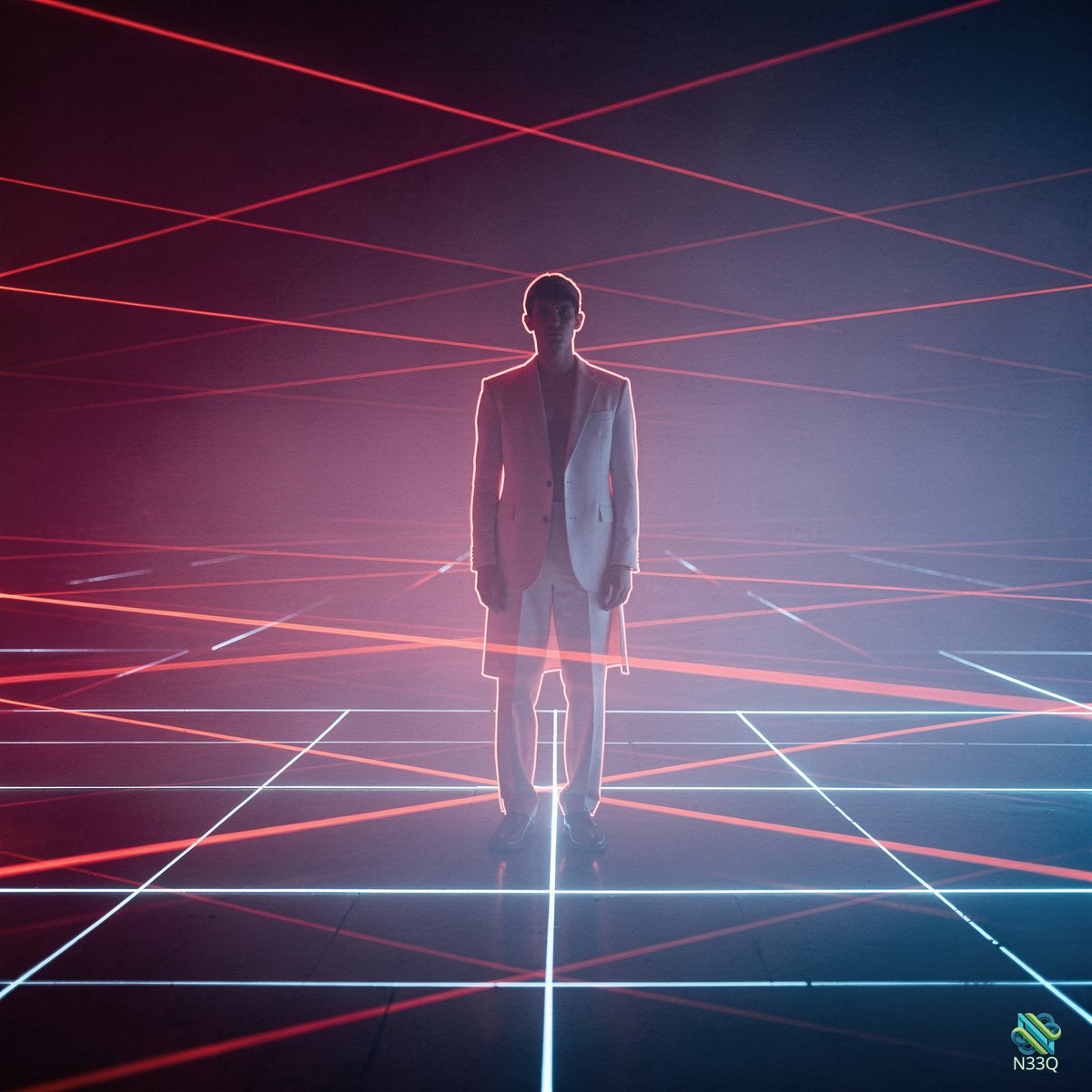 Man in White Suit Neon Grid