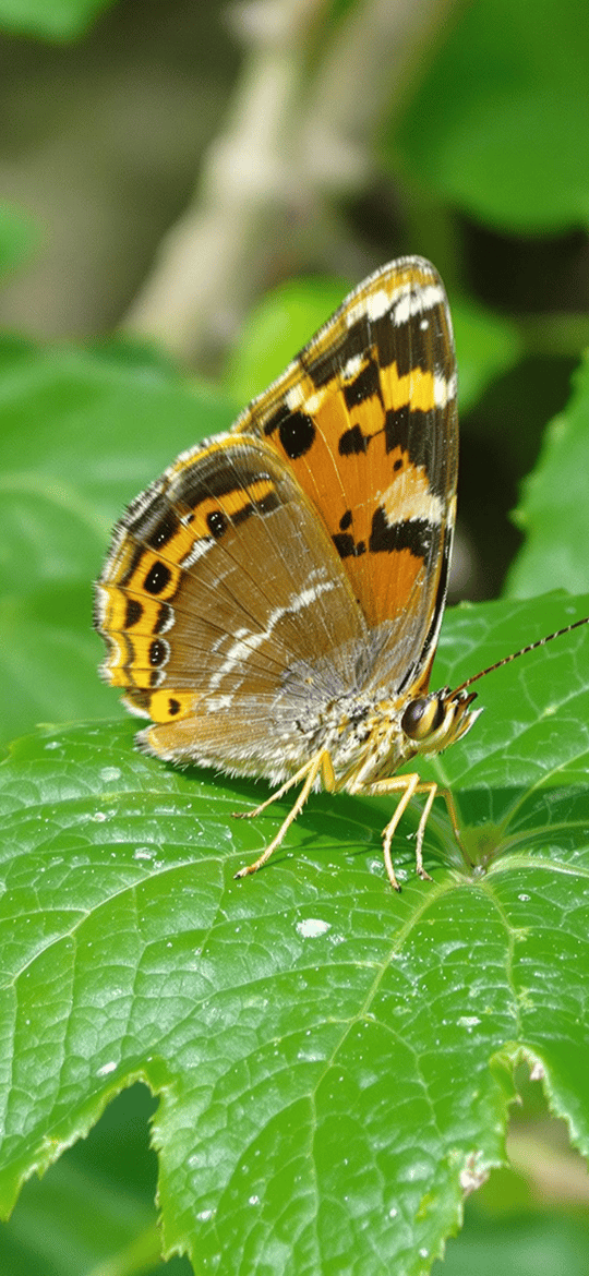 Butterfly on Dewy Green Leaf