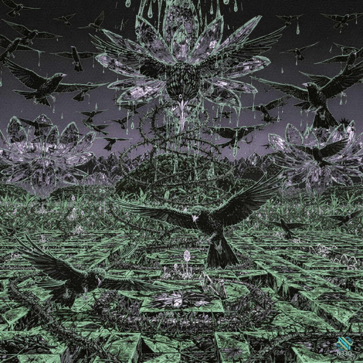 Birds and Lotuses Over Crystal Field